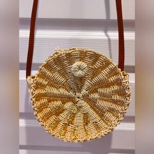 American Eagle Oufitters Woven Round With Metallic Gold Crossbody Bag